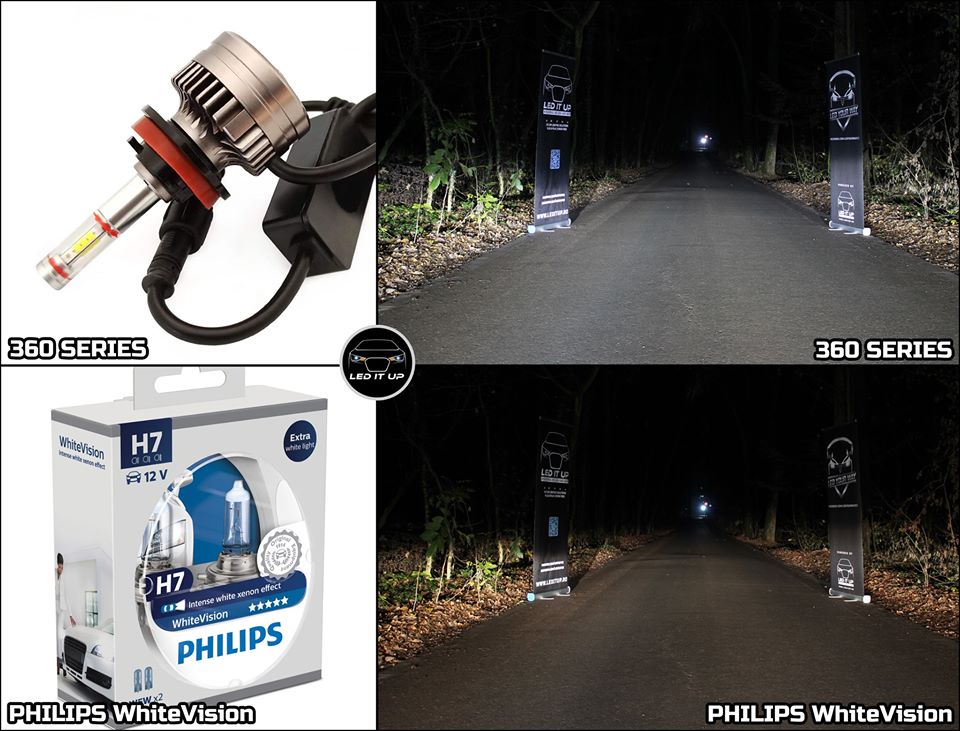 Teste comparative: Kit LED 360 Series vs Halogen H7 Philips White Vision
