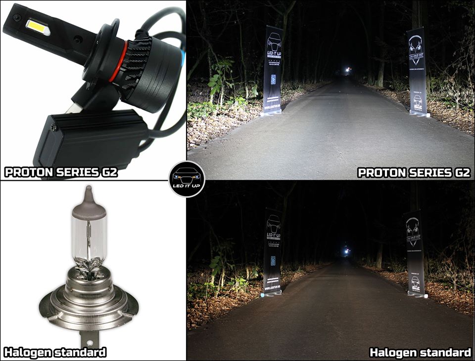 Teste comparative: Kit LED Proton Series G2 vs Halogen H7 standard
