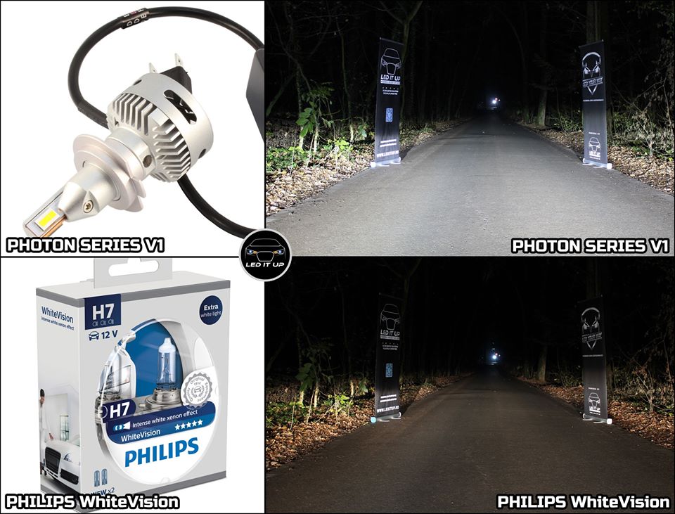 Teste comparative: Kit LED Photon Series V1 vs. Halogen H7 Philips White Vision