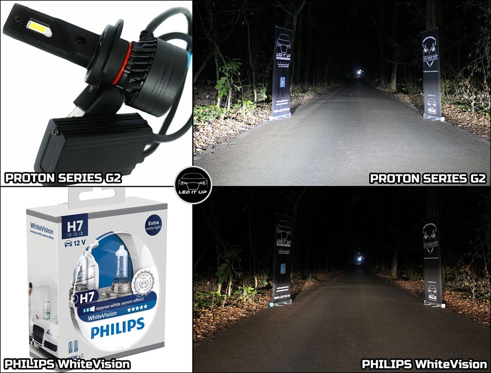 Teste comparative: Kit LED Proton Series G2 vs. Halogen H7 Philips White Vision